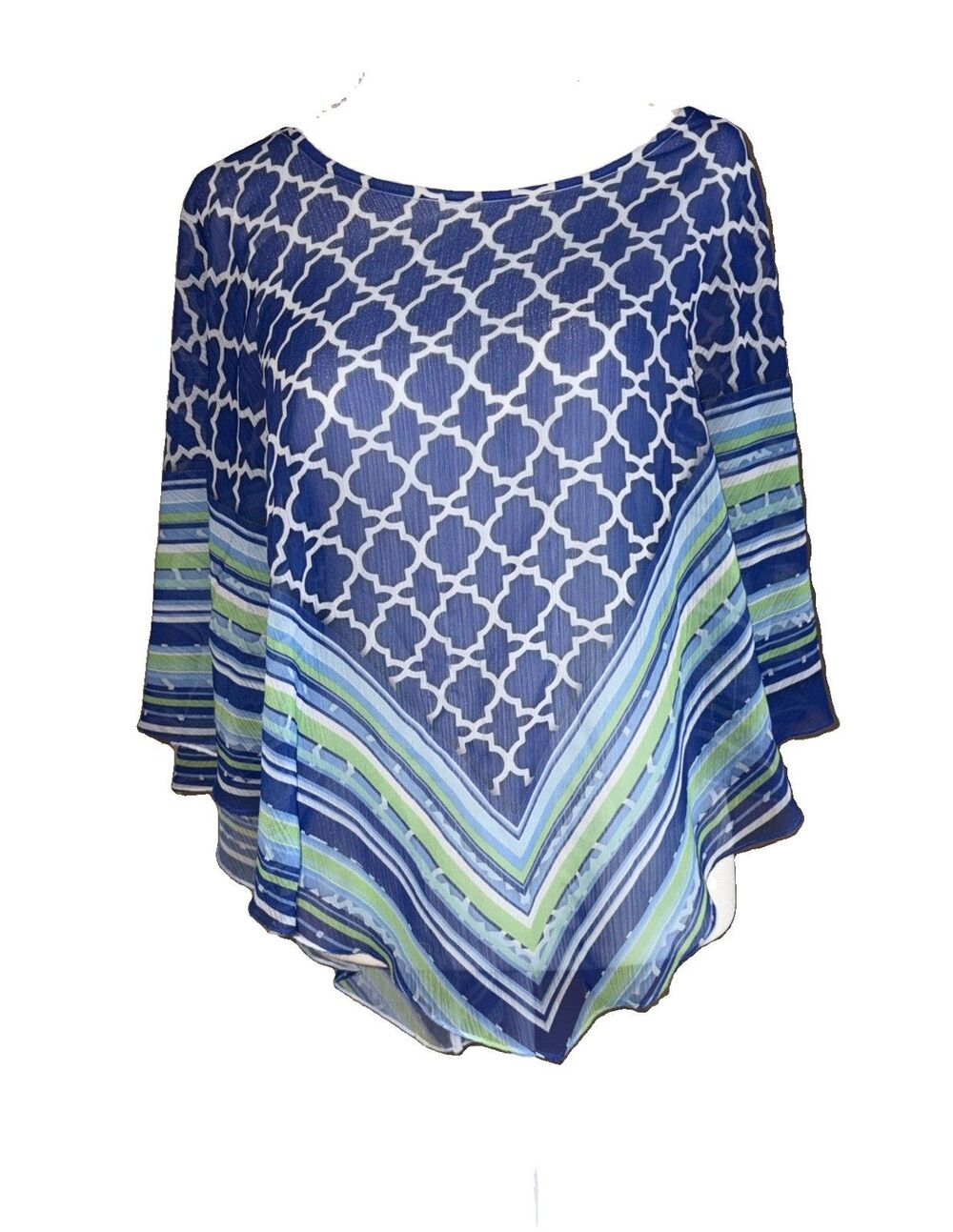 Oneworld Women's Blue Pattern Poncho Size L